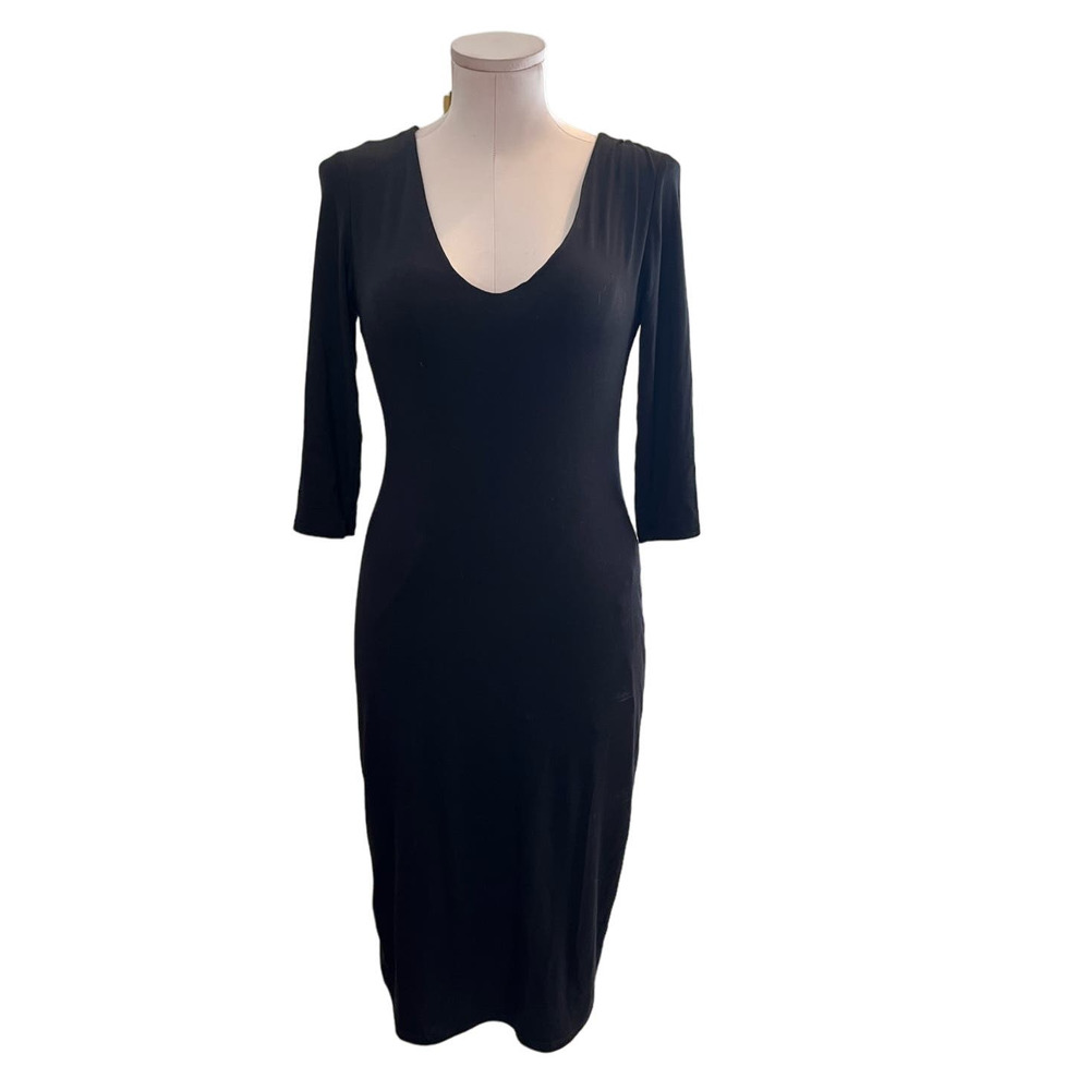 See You Monday Black Body Con Casual Stretch Scoop neck Size Large Midi Dress